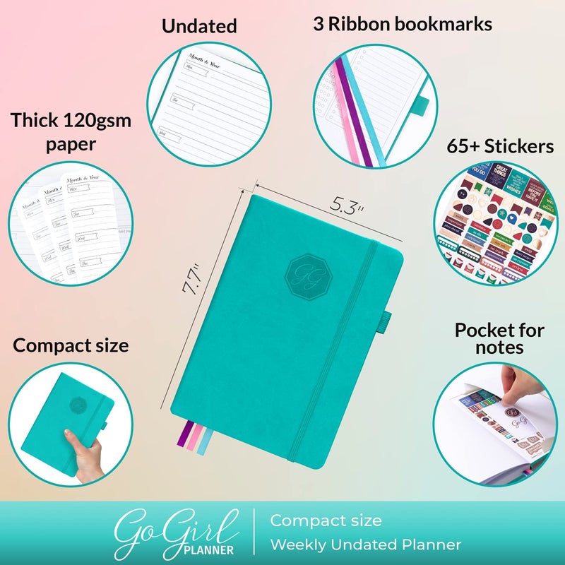GoGirl Planner and Organizer for Women â€“ Compact Size Weekly Planner, Goals Journal & Agenda to Improve Time Management, Productivity & Live Happier. Undated â€“ Start Anytime, Lasts 1 Year â€“ Turquoise - Image 2